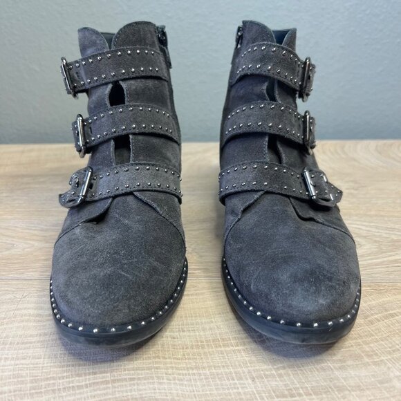 Paul Green Soho Moto Studded Triple Strap Buckle Suede Ankle Boot Booties 6.5 - Picture 3 of 11